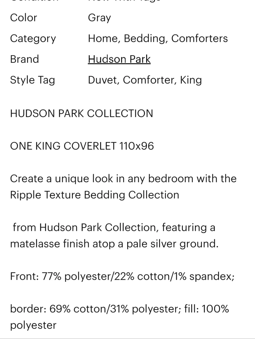 Hudson Park Collection Pale Silver Rippled Texture King Coverlet